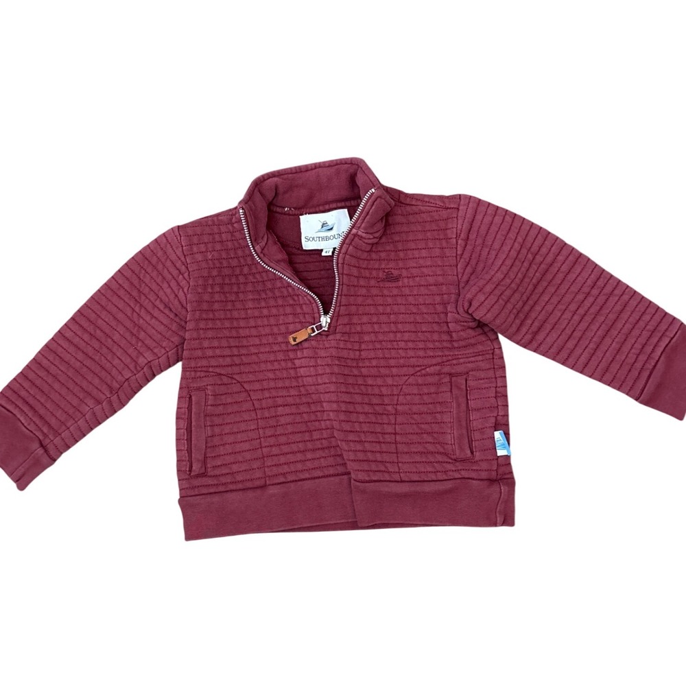 Southbound Boys Burgundy Quilted Quarter Zip Pullover Size 4T Nautical‎ Boat